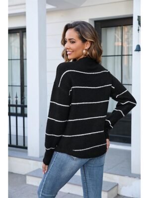 Stylish Basic Striped Crew Neck Long Sleeve Tops - Image 7