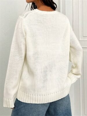 Stylish Casual Graphic Crew Neck Long Sleeve Regular Knit Top - Image 2