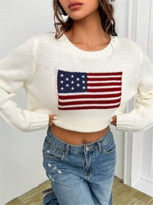 Stylish Casual Graphic Crew Neck Long Sleeve Regular Knit Top - Image 4