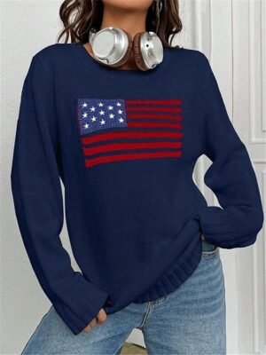 Stylish Casual Graphic Crew Neck Long Sleeve Regular Knit Top - Image 5