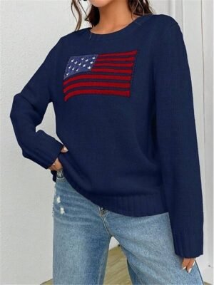 Stylish Casual Graphic Crew Neck Long Sleeve Regular Knit Top - Image 7