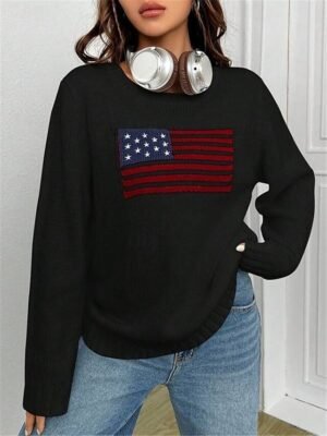 Stylish Casual Graphic Crew Neck Long Sleeve Regular Knit Top - Image 8