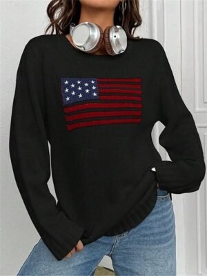 Stylish Casual Graphic Crew Neck Long Sleeve Regular Knit Top - Image 9