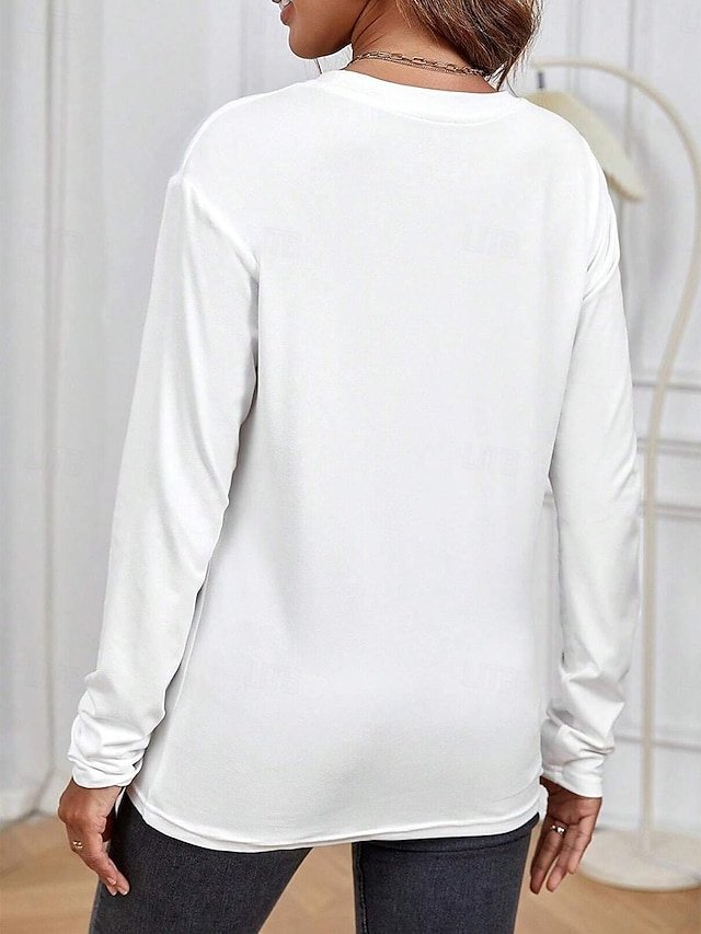 Stylish Casual Loose White Round Neck Long Sleeve T-Shirt - Image 2