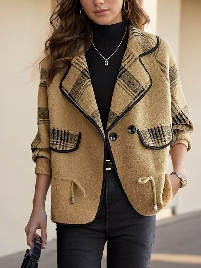 Stylish Casual Plaid Shirt Collar Raglan Long Sleeve Knit Cardigan - Image 1
