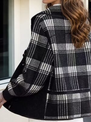 Stylish Casual Plaid Shirt Collar Raglan Long Sleeve Knit Cardigan - Image 8