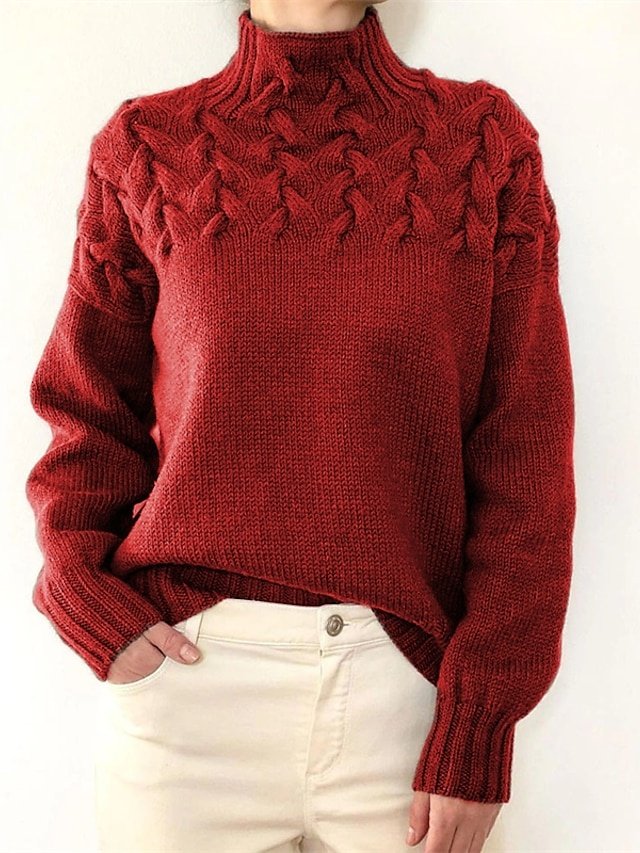 Stylish Casual Pure Colour Turtleneck Long Sleeve Knit Sweater - Image 1