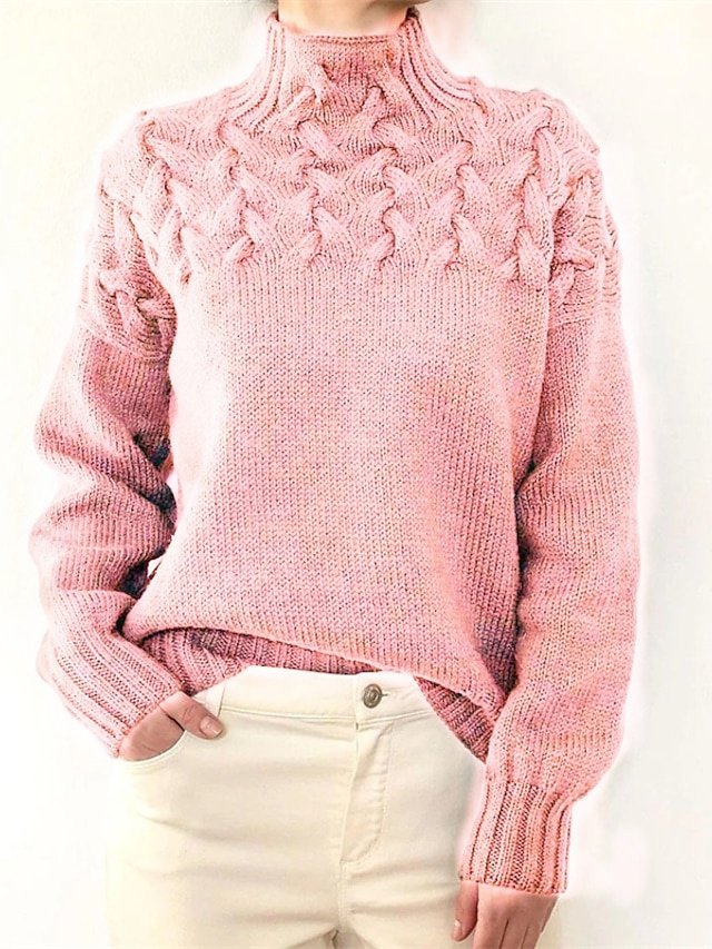 Stylish Casual Pure Colour Turtleneck Long Sleeve Knit Sweater - Image 2