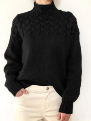 Stylish Casual Pure Colour Turtleneck Long Sleeve Knit Sweater - Image 3