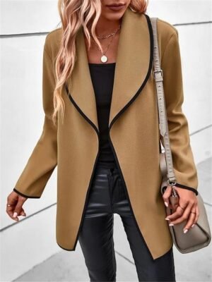 Stylish Casual Regular Fit Plain Long Sleeve Oversize Camel Jacket - Image 1