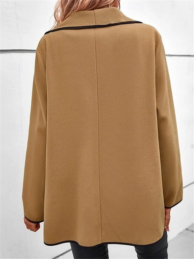 Stylish Casual Regular Fit Plain Long Sleeve Oversize Camel Jacket - Image 2
