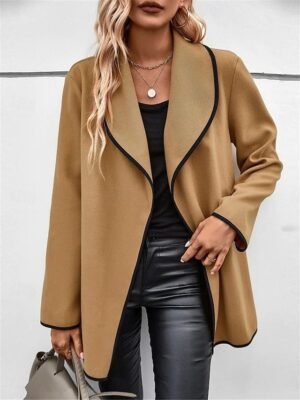 Stylish Casual Regular Fit Plain Long Sleeve Oversize Camel Jacket - Image 3