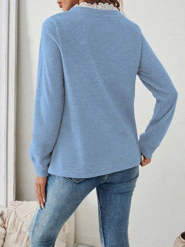 Stylish Casual Regular Fit Solid V Neck Long Sleeve Tops - Image 2