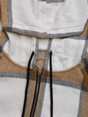Stylish Casual Regular Fit Stripes and Plaid Hoodie Long Sleeve Long Coat - Image 8