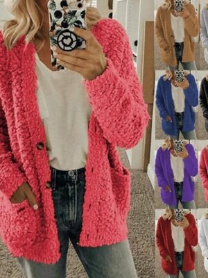 Stylish Casual Ribbed Cowl Long Sleeve Knit Cardigan - Image 1