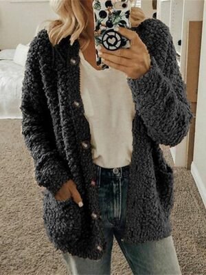 Stylish Casual Ribbed Cowl Long Sleeve Knit Cardigan - Image 4