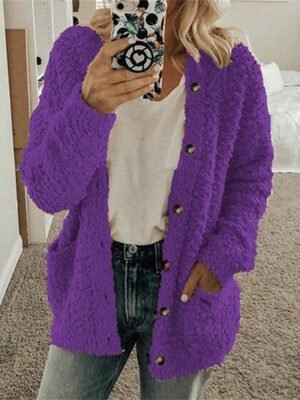 Stylish Casual Ribbed Cowl Long Sleeve Knit Cardigan - Image 7