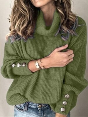 Stylish Casual Soft Ribbed Turtleneck Long Sleeve Pullover - Image 3