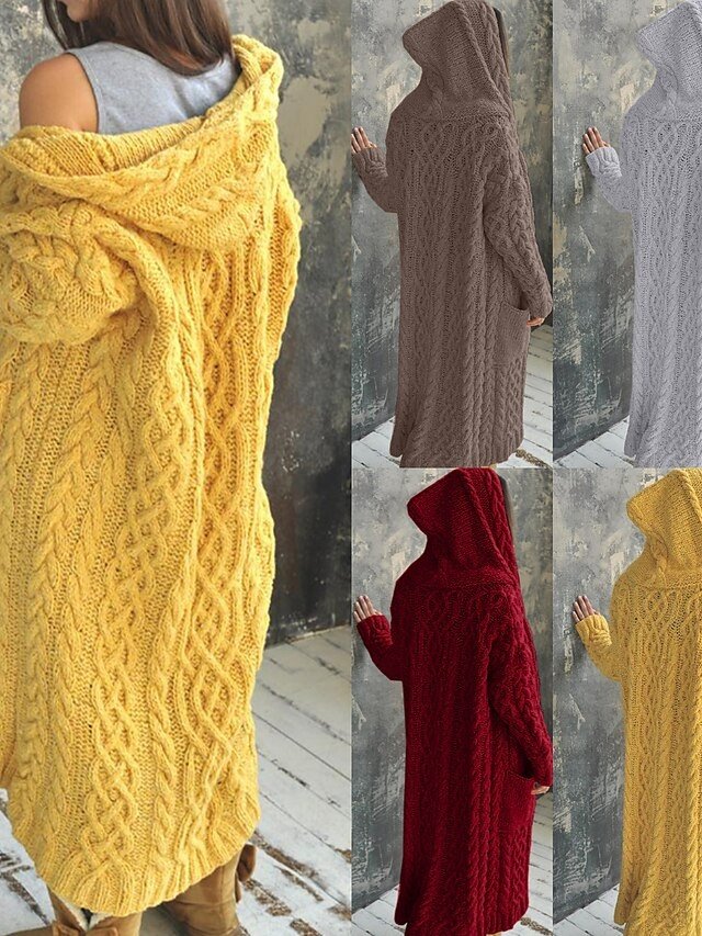 Stylish Casual Soft Solid Hooded Long Sleeve Knit Cardigan - Image 1