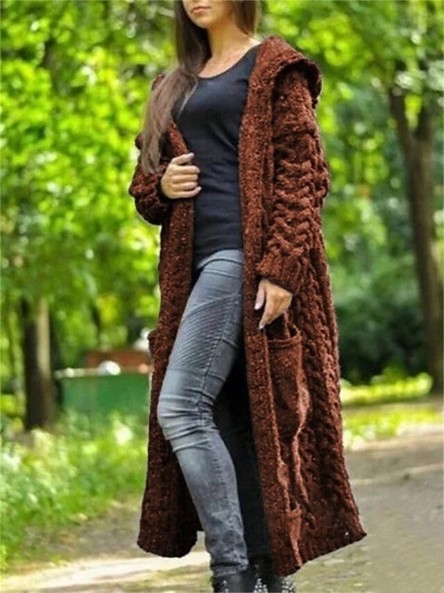 Stylish Casual Soft Solid Hooded Long Sleeve Knit Cardigan - Image 2