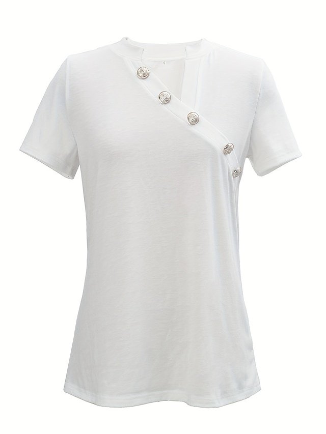 Stylish Casual Solid Asymmetric Neck Short Sleeve Regular Tops - Image 2