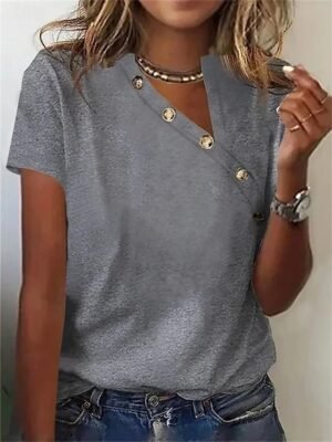 Stylish Casual Solid Asymmetric Neck Short Sleeve Regular Tops - Image 8