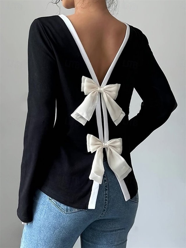 Stylish Casual Solid Crew Neck Long Sleeve Regular Blouse - Image 1