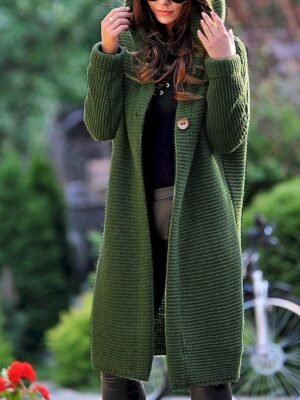 Stylish Casual Solid Hooded Long Sleeve Long Cardigan - Image 2