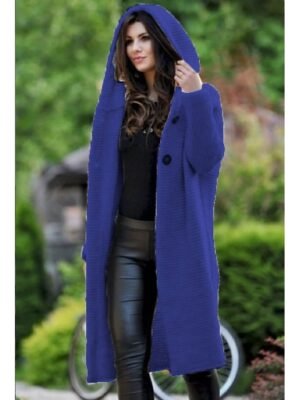 Stylish Casual Solid Hooded Long Sleeve Long Cardigan - Image 6