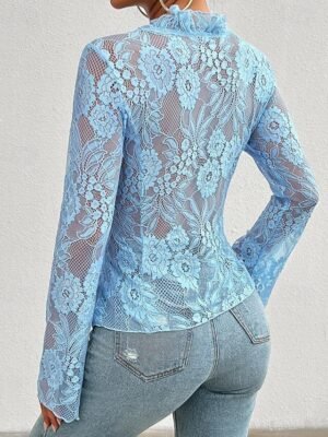 Stylish Casual Solid Lace Long Sleeve Top - Image 16