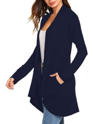 Stylish Casual Solid Open Front Long Sleeve Cardigan - Image 10