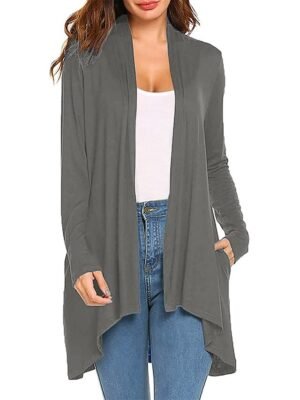 Stylish Casual Solid Open Front Long Sleeve Cardigan - Image 11