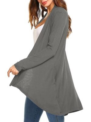 Stylish Casual Solid Open Front Long Sleeve Cardigan - Image 13