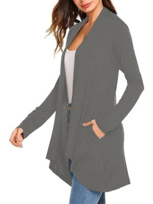 Stylish Casual Solid Open Front Long Sleeve Cardigan - Image 14