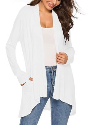 Stylish Casual Solid Open Front Long Sleeve Cardigan - Image 16
