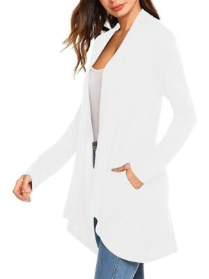 Stylish Casual Solid Open Front Long Sleeve Cardigan - Image 17