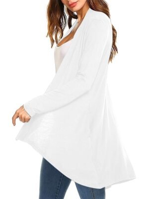 Stylish Casual Solid Open Front Long Sleeve Cardigan - Image 18