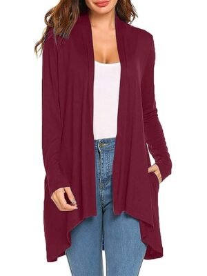 Stylish Casual Solid Open Front Long Sleeve Cardigan - Image 2