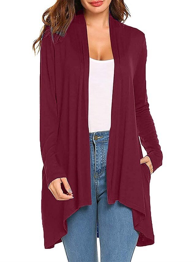 Stylish Casual Solid Open Front Long Sleeve Cardigan - Image 2