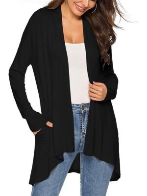 Stylish Casual Solid Open Front Long Sleeve Cardigan - Image 20