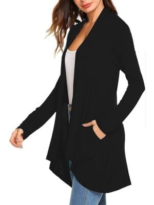 Stylish Casual Solid Open Front Long Sleeve Cardigan - Image 21
