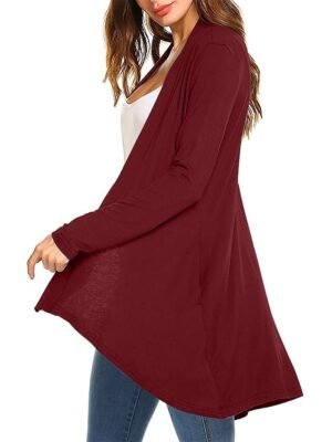 Stylish Casual Solid Open Front Long Sleeve Cardigan - Image 3