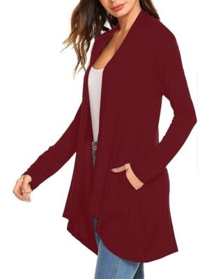 Stylish Casual Solid Open Front Long Sleeve Cardigan - Image 4