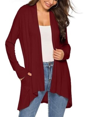 Stylish Casual Solid Open Front Long Sleeve Cardigan - Image 5