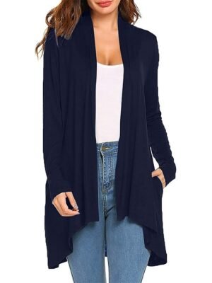 Stylish Casual Solid Open Front Long Sleeve Cardigan - Image 6