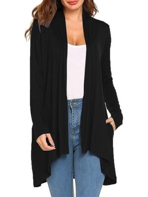 Stylish Casual Solid Open Front Long Sleeve Cardigan - Image 7