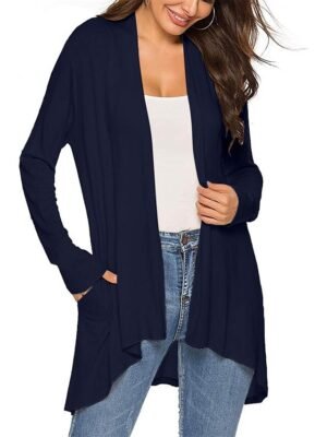 Stylish Casual Solid Open Front Long Sleeve Cardigan - Image 8