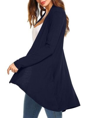 Stylish Casual Solid Open Front Long Sleeve Cardigan - Image 9