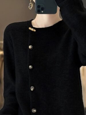 Stylish Casual Solid Ribbed Crew Neck Long Sleeve Regular Cardigan - Image 2