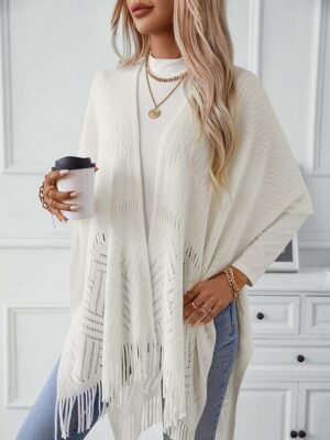 Stylish Casual Solid Ribbed Open Front Tassel Sleeveless Regular Top - Image 4